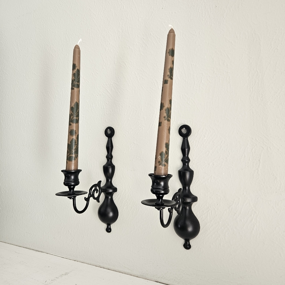 Antique Ebonized Wilton Brass Victorian Style Ornate Candle Wall Sconce - Picture 6 of 7